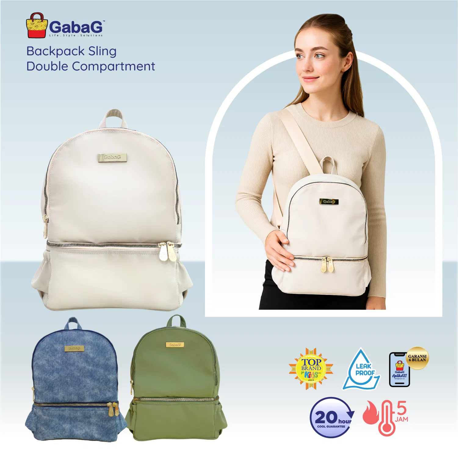 Backpack Sling Multifungsi Urban Series ( Denim / Mint / Creamy) product image